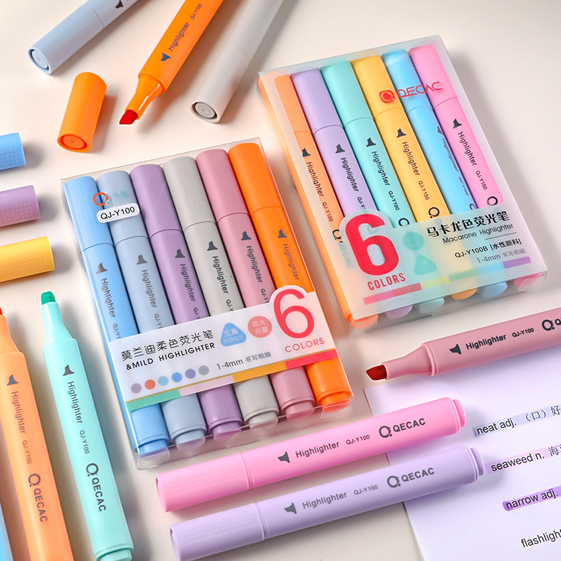 6pcs 형광펜 삼각형 극 Kawaii 가벼운 컬러 편지지 귀여운 사무실 학교 용품